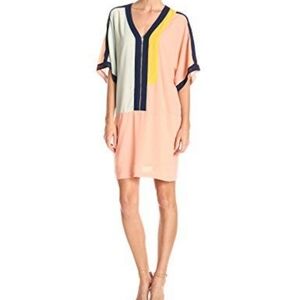 Donna Morgan shift block print dress. Size 10. Peach, blue, yellow.
